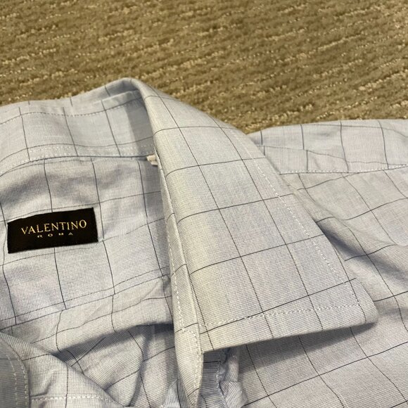 Valentino Roma Dress Shirt Mens Large 40 / 15.75 Blue Check Button Down Italy * - Picture 9 of 11